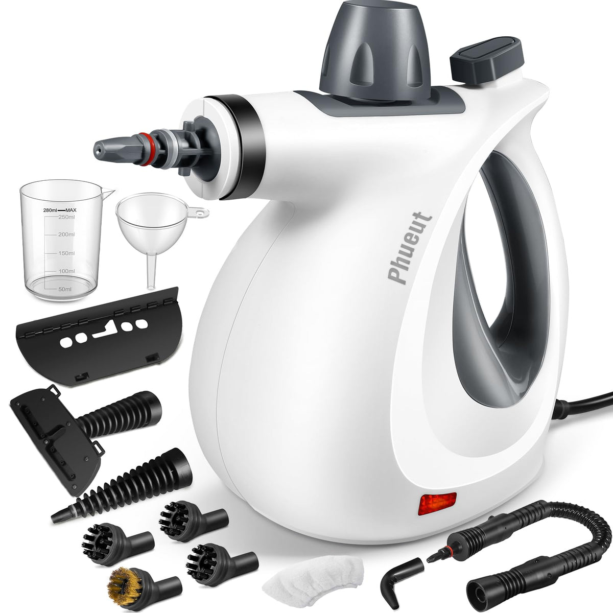 Phueut pressurized steam cleaner front view for chemical-free deep cleaning on multiple surfaces