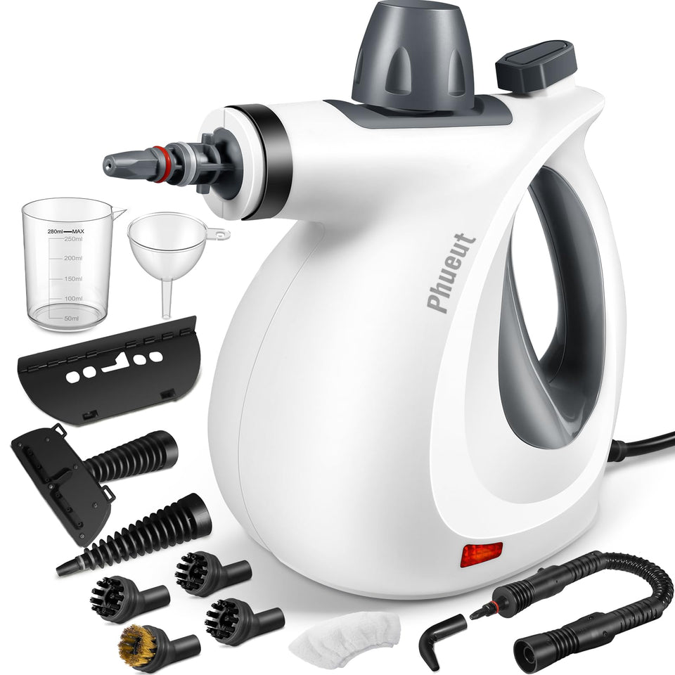 Phueut pressurized steam cleaner front view for chemical-free deep cleaning on multiple surfaces