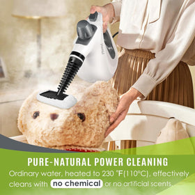 Phueut steamer cleaning sofa upholstery with safe chemical-free approach