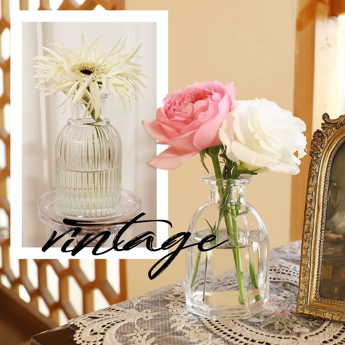PHUNTTEK small glass vases ideal for compact tabletops and 1–3 flower arrangements