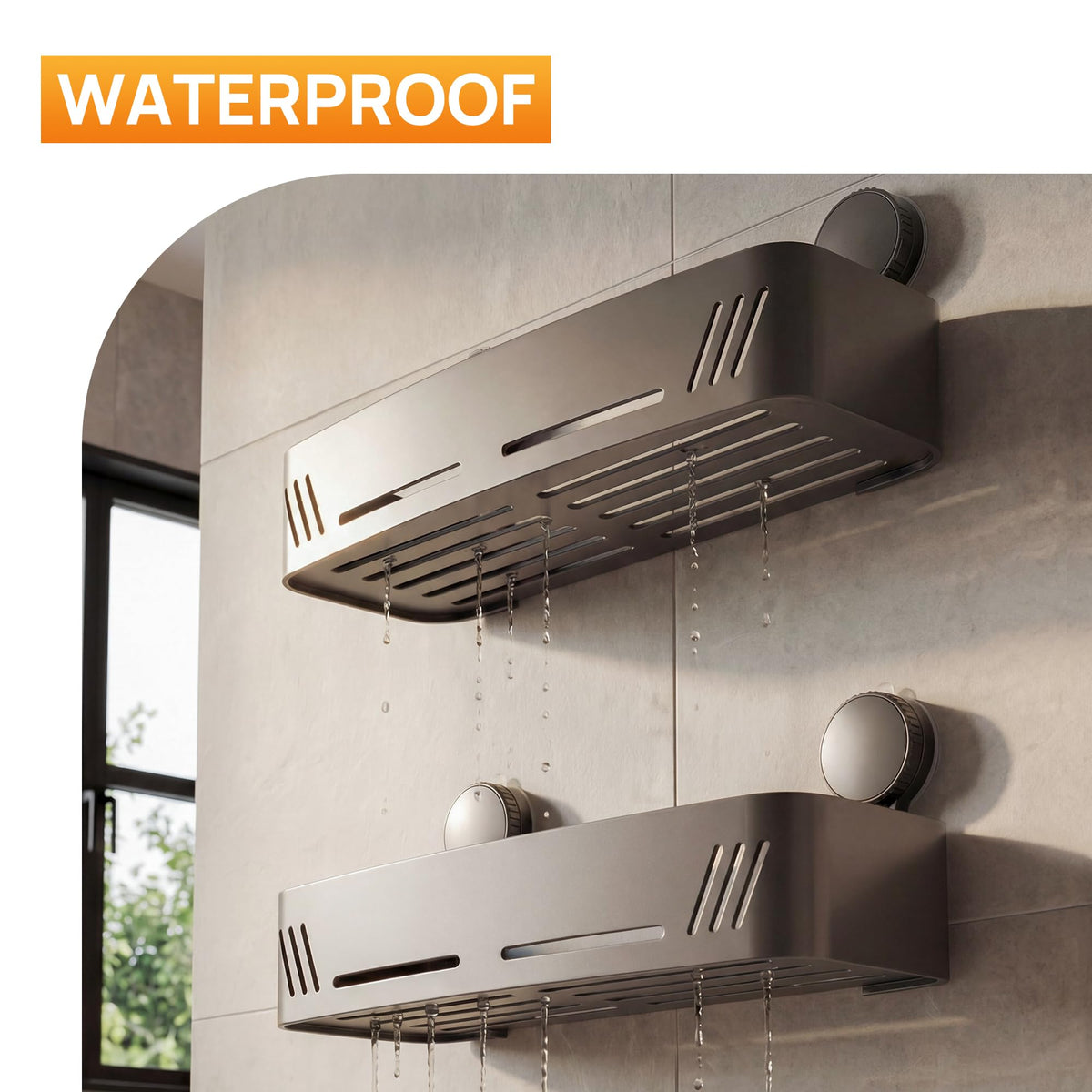 PHX Grove corner 2-tier design saves vertical shower space.