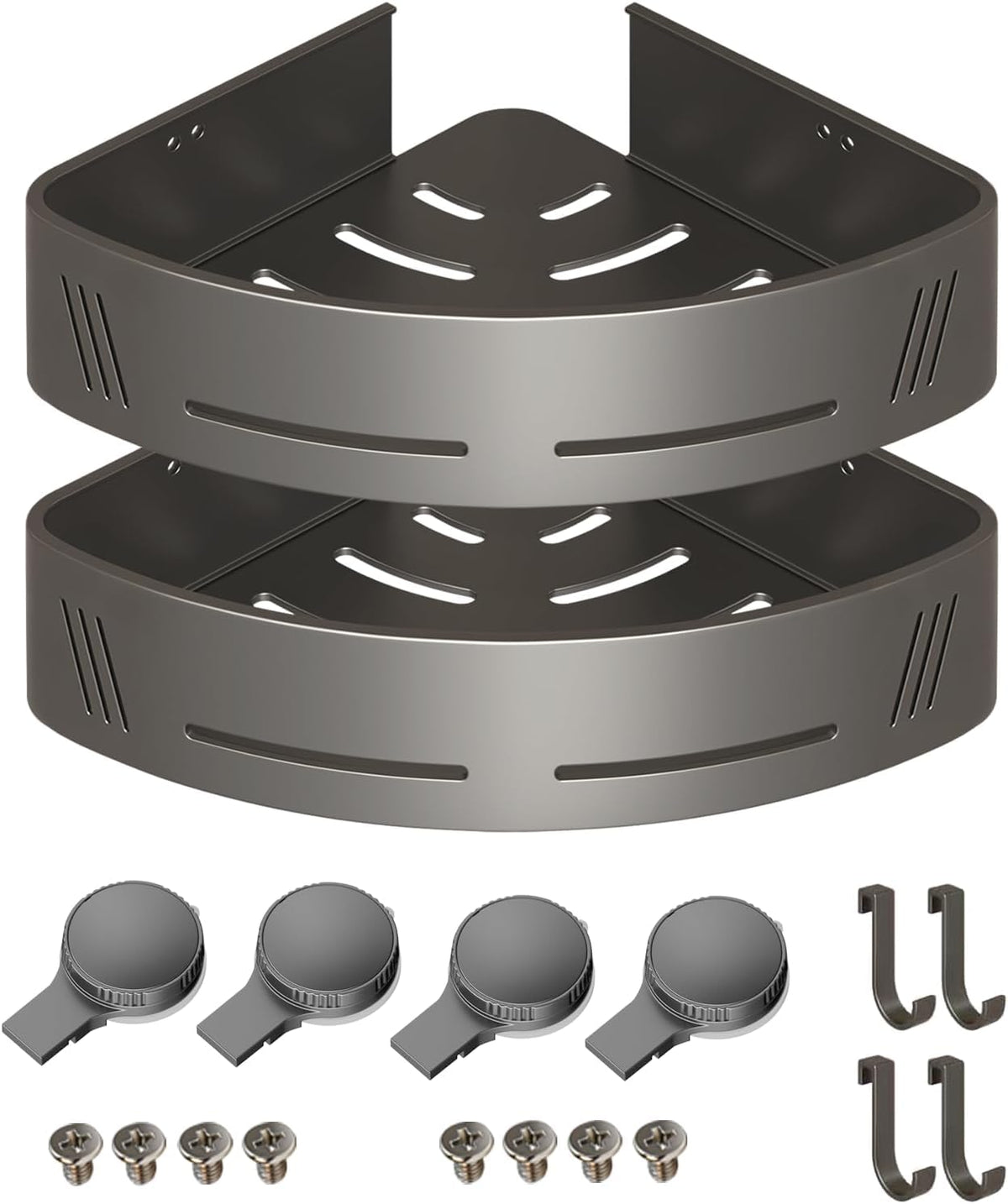 PHX Grove corner shower caddy 2-pack in gun grey for space-saving corner storage.