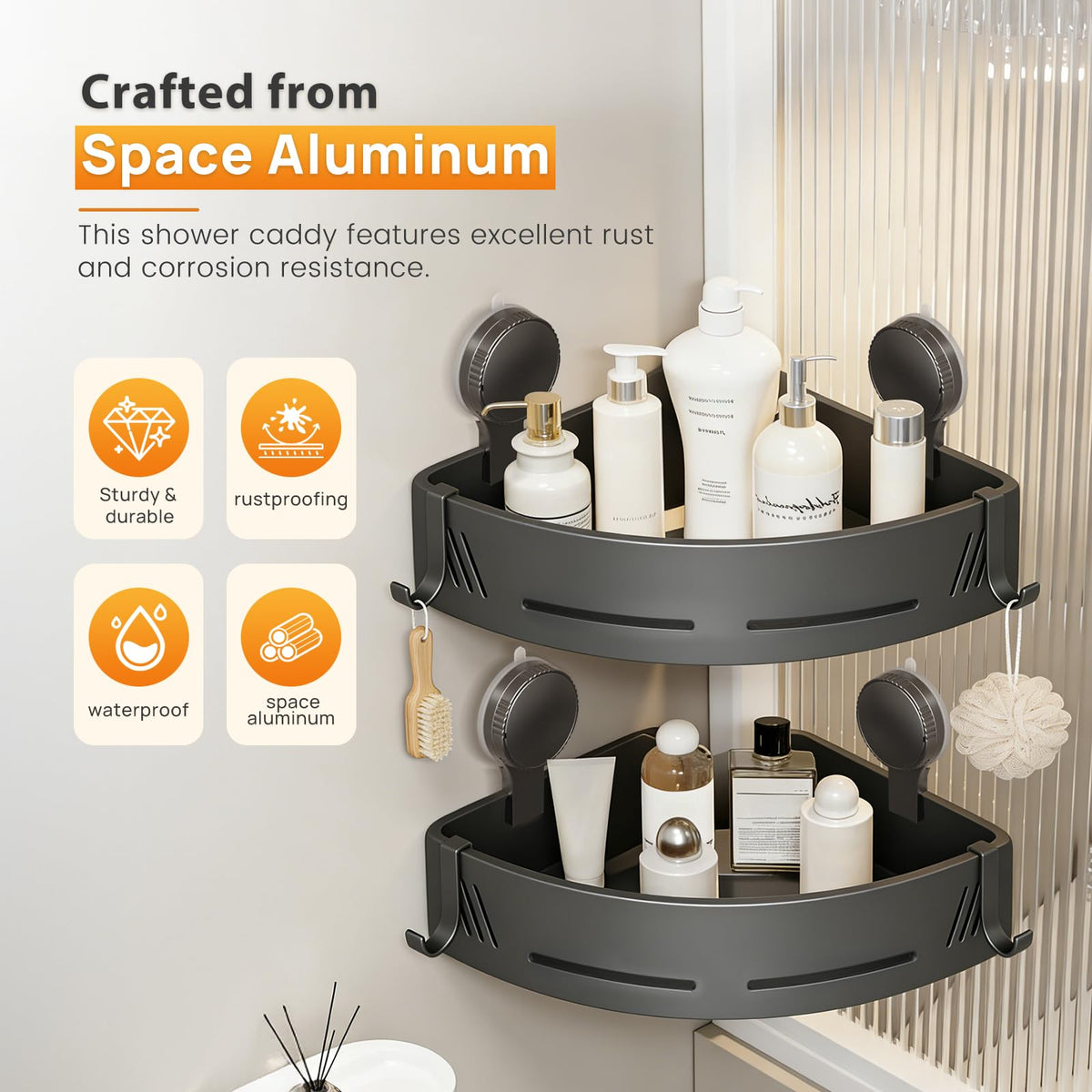 PHX Grove suction cup mount attaches easily to smooth bathroom walls.
