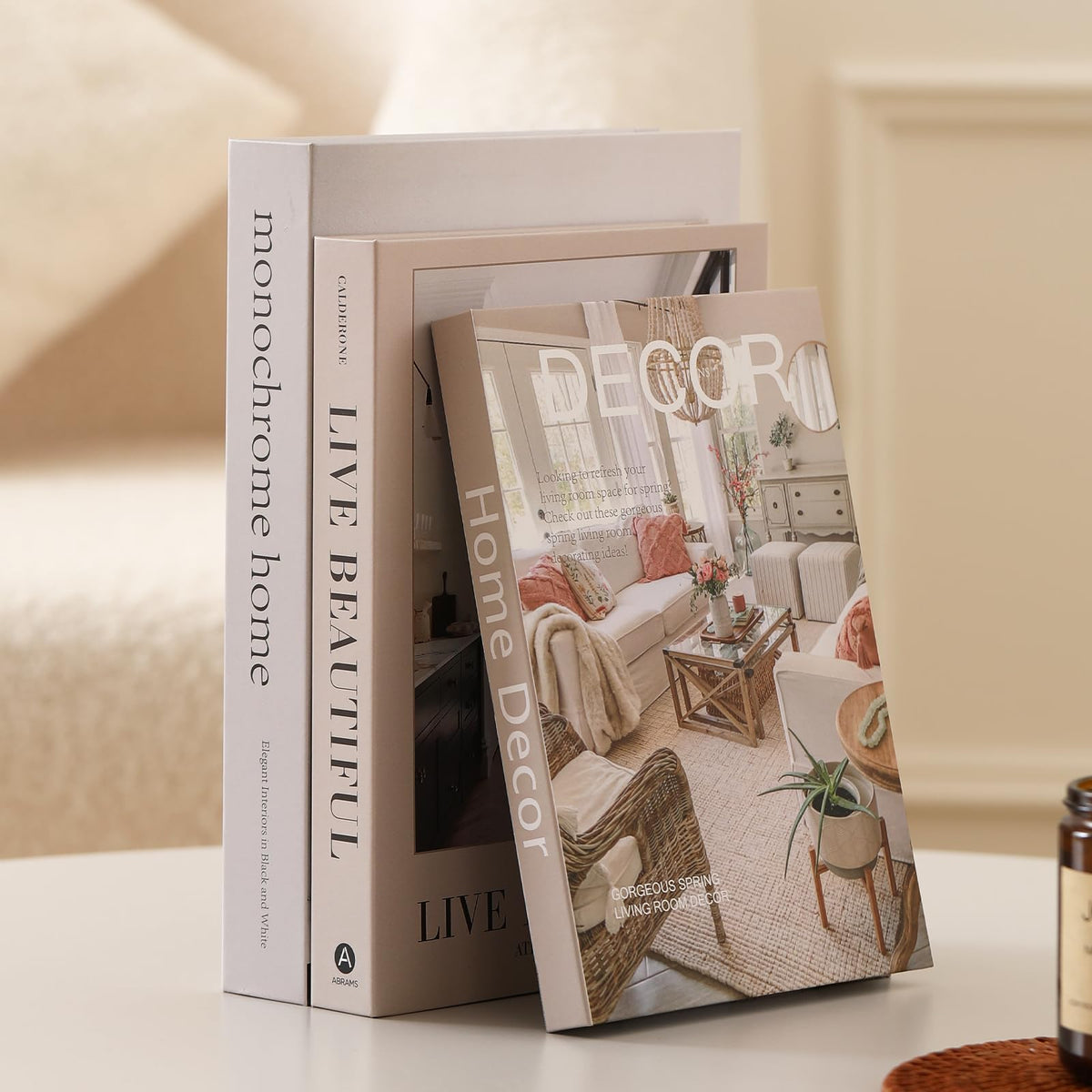 Picapspr mantelpiece decor with elegant three-piece book box set.