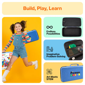 PicassoTiles travel case inside lower compartment for larger tiles and pieces.