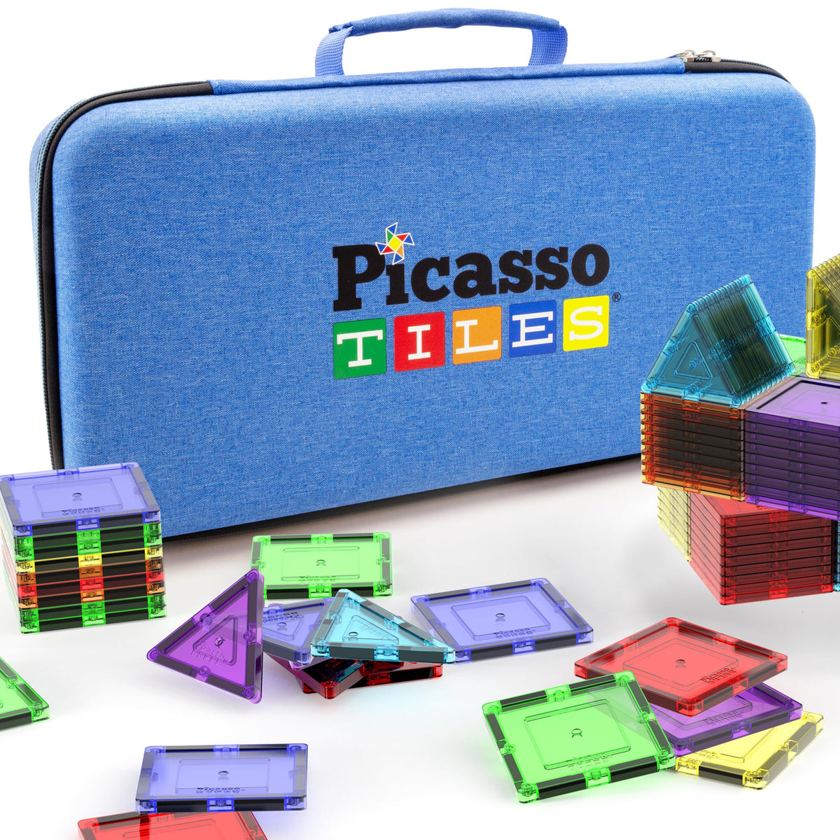 PicassoTiles travel case open lid showing organized interior for easy access.