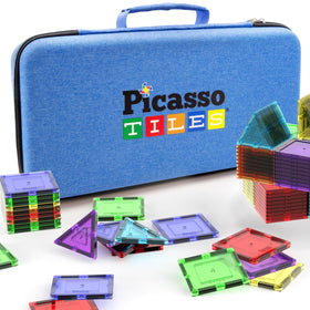 PicassoTiles travel case open lid showing organized interior for easy access.