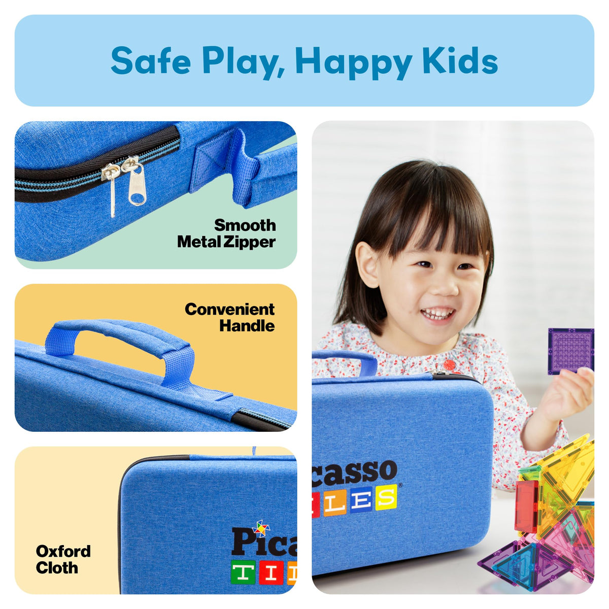 PicassoTiles travel case side view highlighting portability and compact storage.
