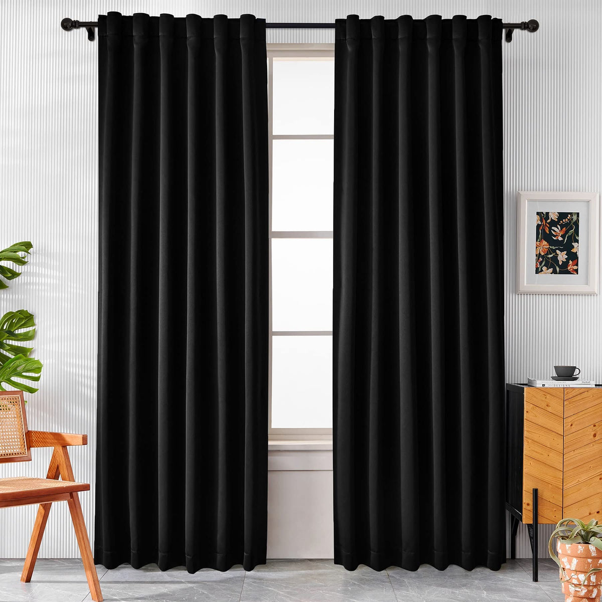 Pickluc blackout curtains 96-inch two-panel set viewed from the front showing full coverage