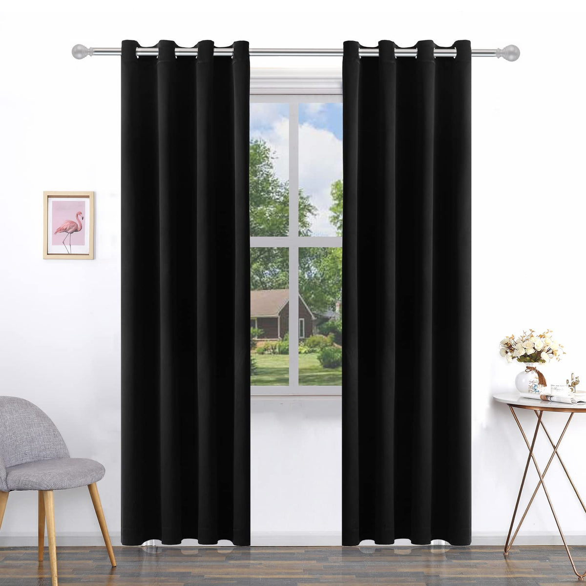 Pickluc grommet blackout curtain in black blocks light for a darker living space.