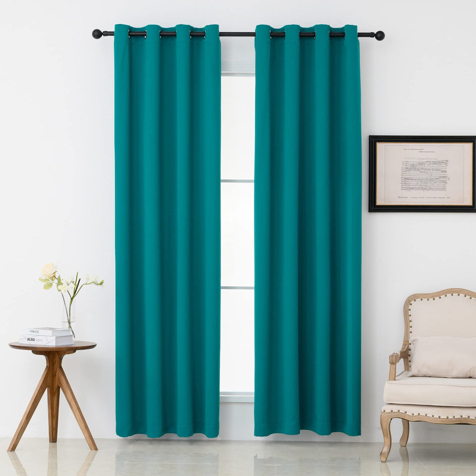 Pickluc teal blackout curtains with grommets, 52W x 84L, for smooth light blocking.