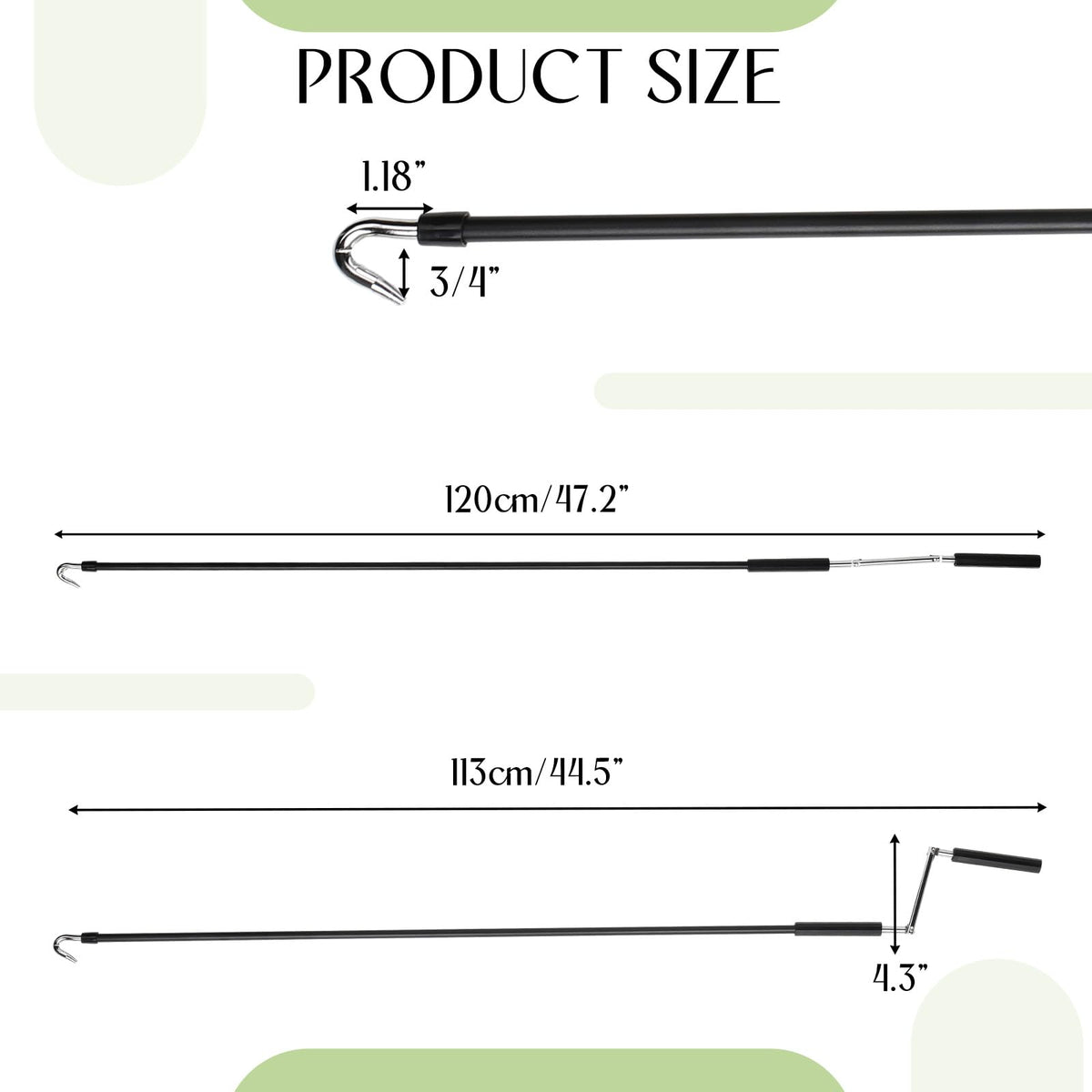 Pickmesh telescoping skylight pole with hook for versatile shade control