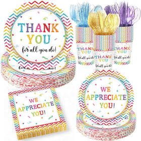 Pickmesh thank you plates and napkins set enhances celebrations with festive colors.