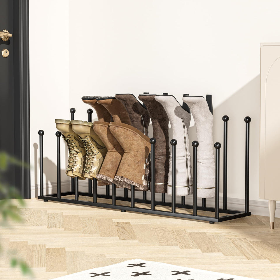 Pickpiff free-standing boot rack holds 10 pairs with stable, space-saving design.