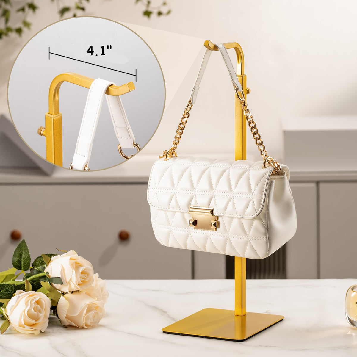 Pickpiff purse display stand gold features EVA pads to prevent scratches