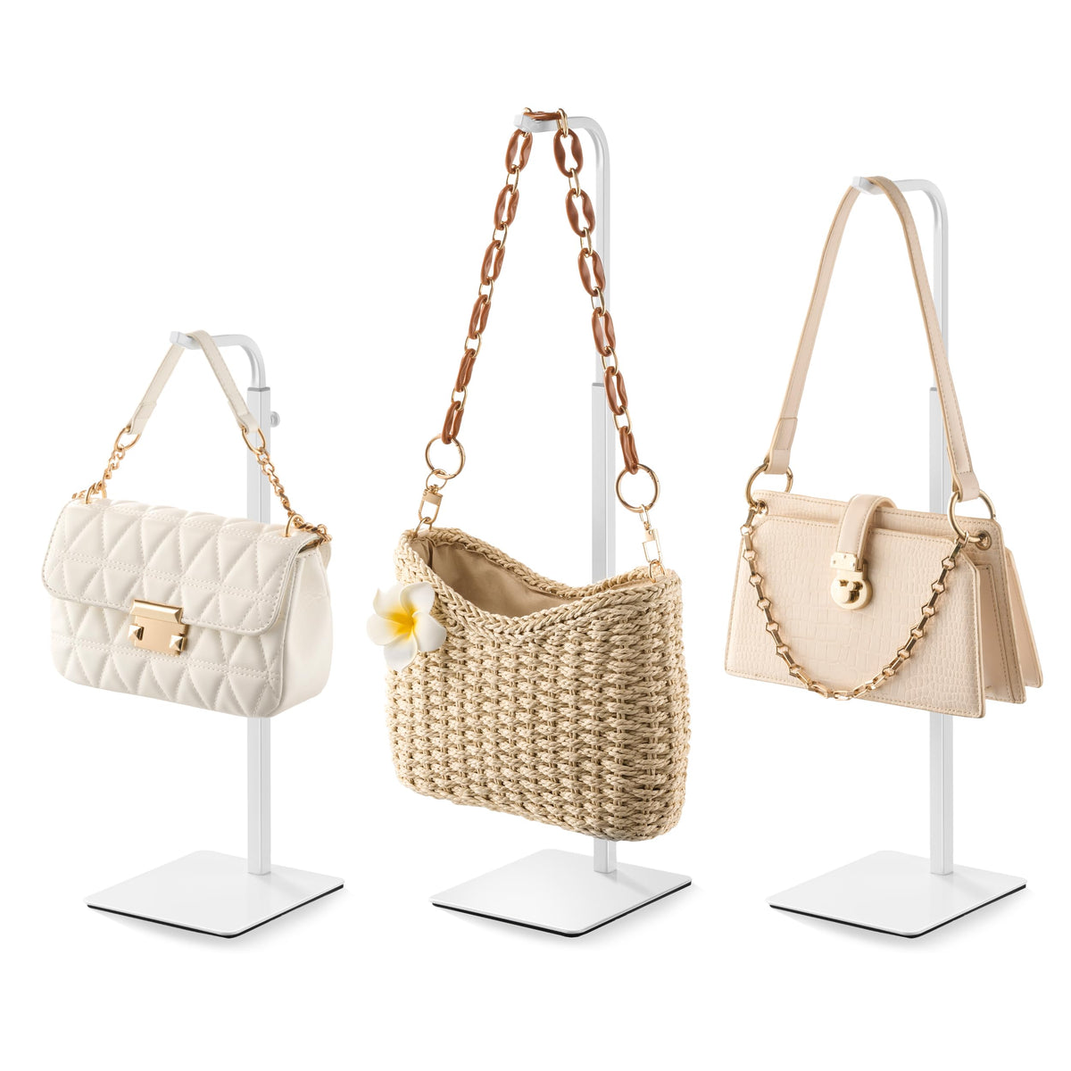 Pickpiff purse holder stand white 3-pack keeps bags organized for retail displays.