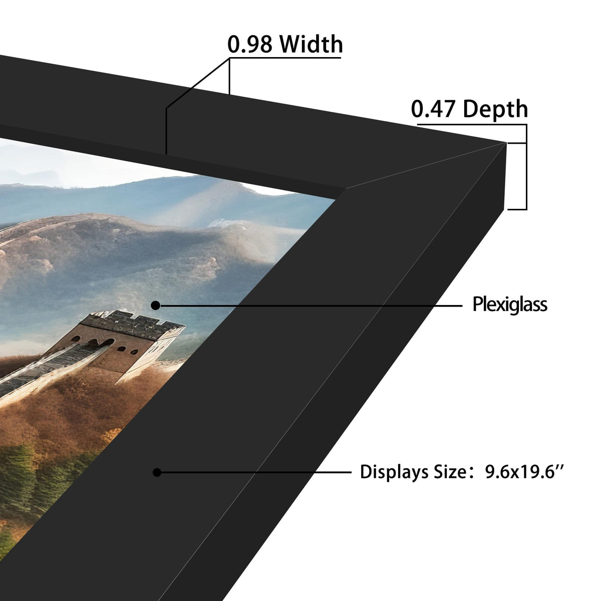 Picrit 10x20 frame back details with pre-mounted hardware for easy setup