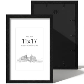 Picrit 11x17 solid wood frame front view with black backboard for sturdy display.