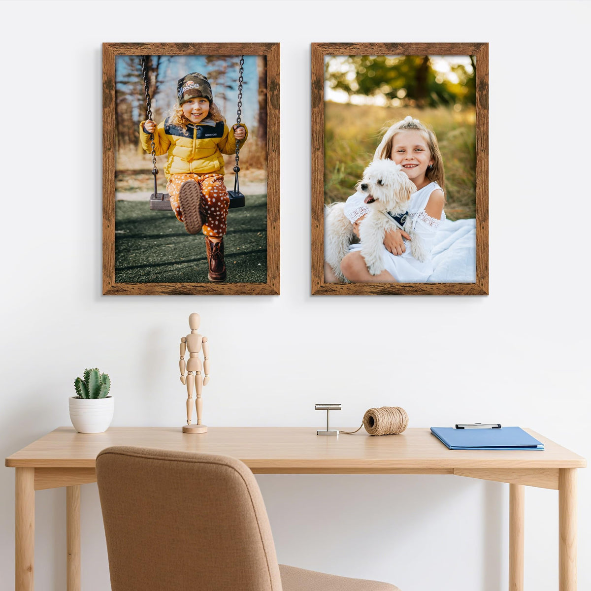 Picrit brown finish 16x24 frame on wall showcase.
