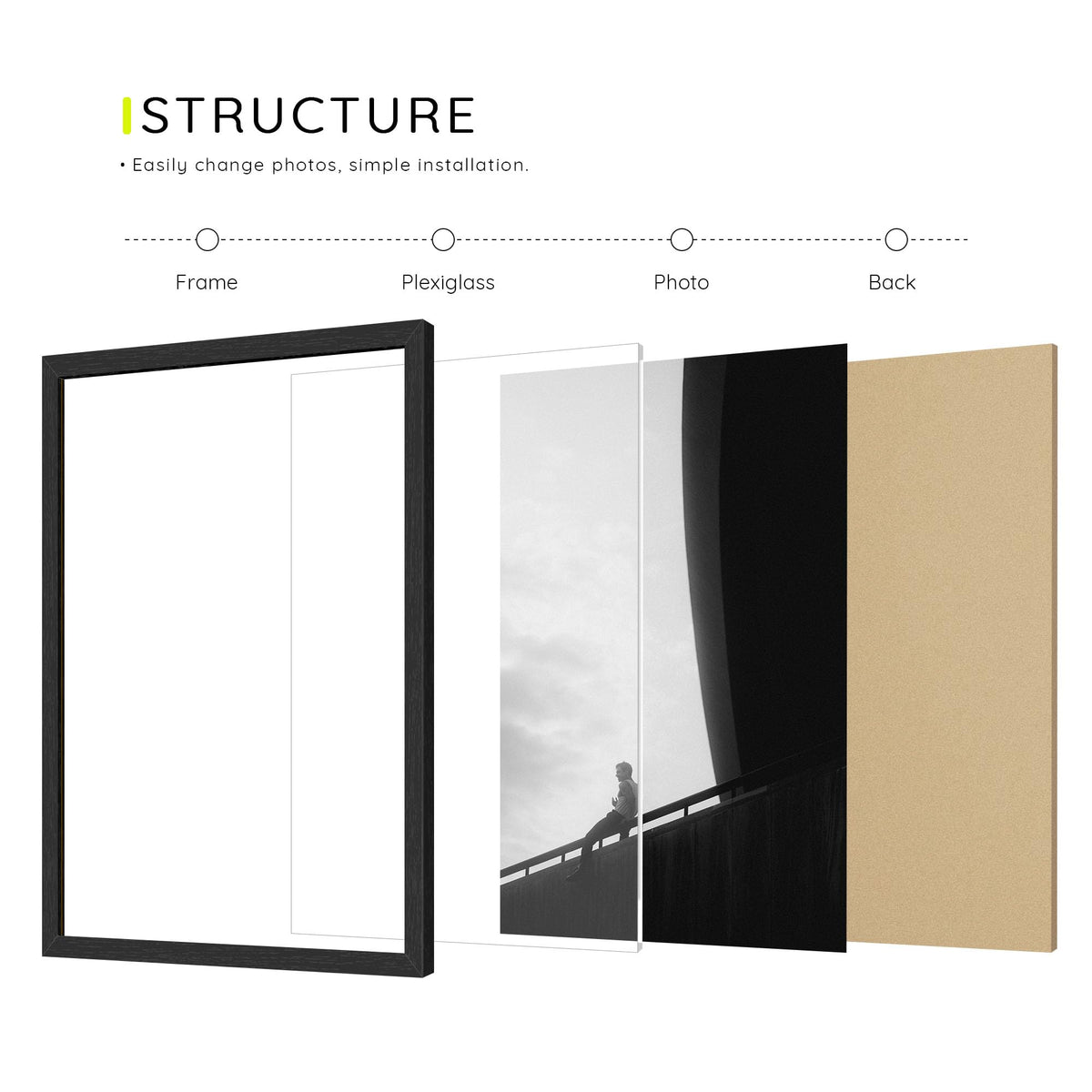 Picrit 8x10 frame with black metal tabs for tool-free loading