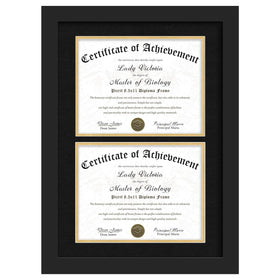 Picrit double 8.5x11 frame with mat front view shows elegant diploma display for home or office
