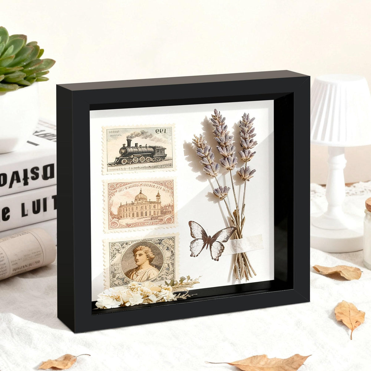 Picrit shadow box frame 12x12 back view, sturdy black back protects delicate items.
