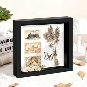 Picrit shadow box frame 12x12 back view, sturdy black back protects delicate items.
