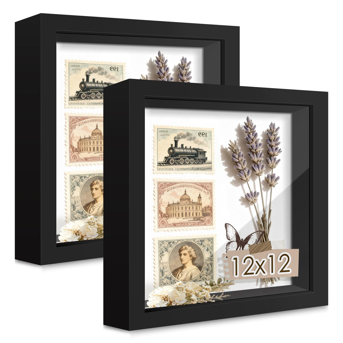 Picrit shadow box frame 12x12 front view, ideal for showcasing photos and keepsakes.