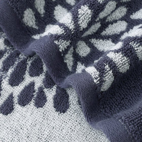 Pidada hydrangea pattern towel set shown in light grey and denim blue colors