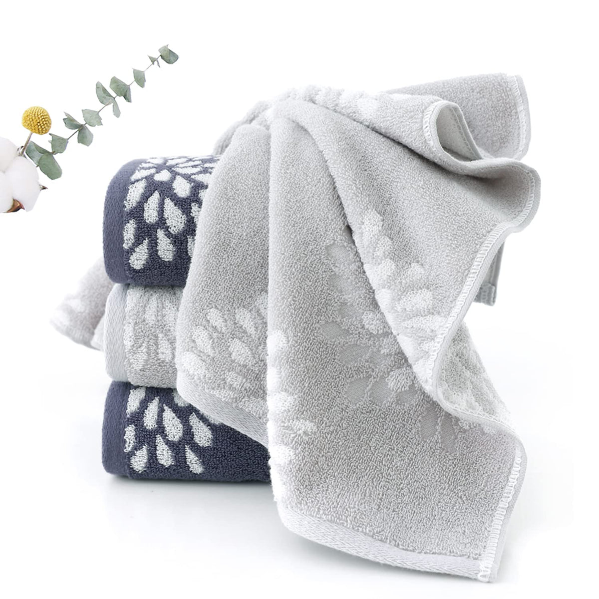 Pidada hydrangea pattern towel in light grey, quick-drying and lightweight for travel