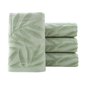 Pidada leaf-pattern hand towels 4-pack in green, soft touch and highly absorbent for daily use.