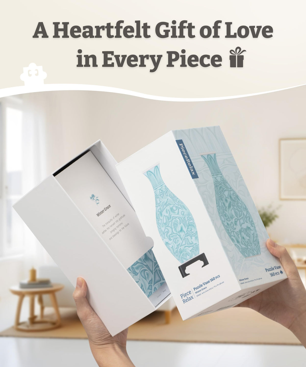 PieceRelax Winter Grace 3D puzzle vase blends art and function in modern decor.