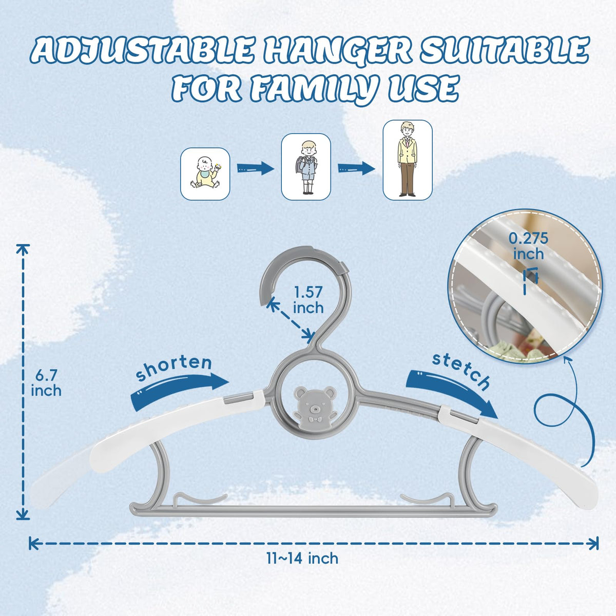 PIGLOG baby hangers with four specialized hooks for hats, tops, and small accessories.