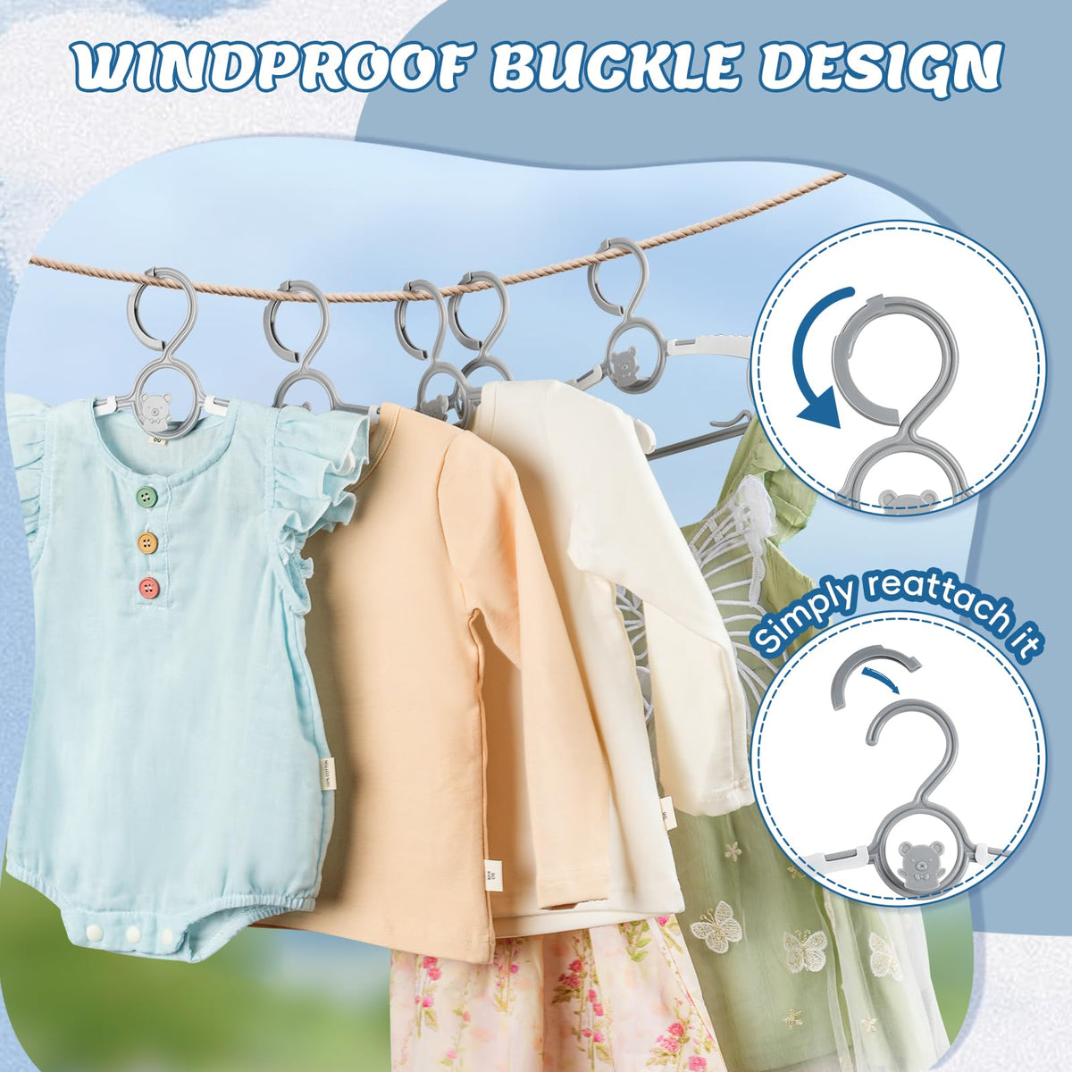 PIGLOG windproof buckle helps secure outfits on windy days when drying.