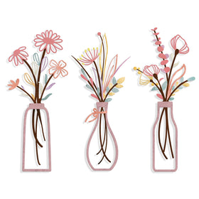 Pigort 3-piece metal wall art featuring minimalist flower silhouettes for living room ambiance