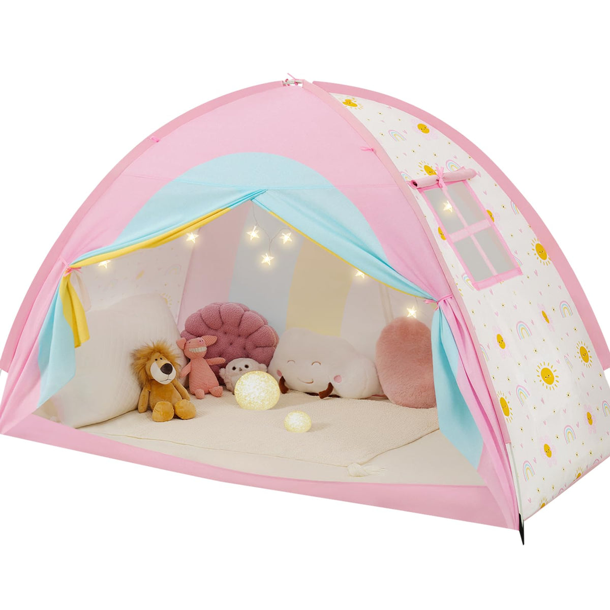PIIKAGO twin bed tent with star lights creates a cozy bedtime ambiance and private space.
