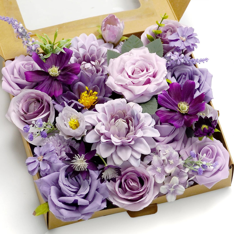 Piklado artificial flower purple combo box set bouquet ready for DIY wedding decor.