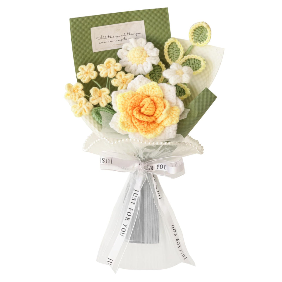 Piklado yellow bouquet front view shows handcrafted detail for a timeless gift.