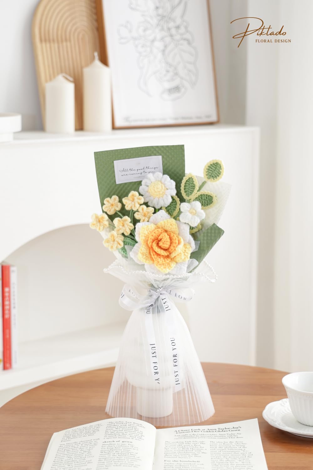 Piklado yellow bouquet in warm sunlight showcases home decor versatility.