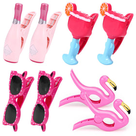 Piklodo Flamingo Towel Clip secures towels on a beach chair