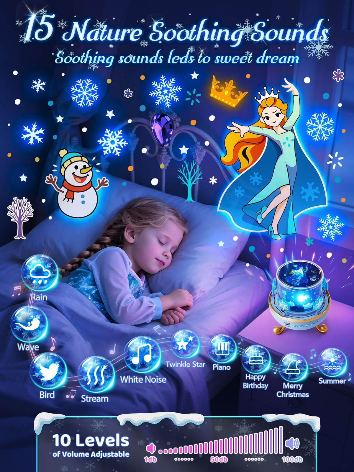 PIKOY 15 Sleep Sounds Night Light provides calming melodies for bedtime.