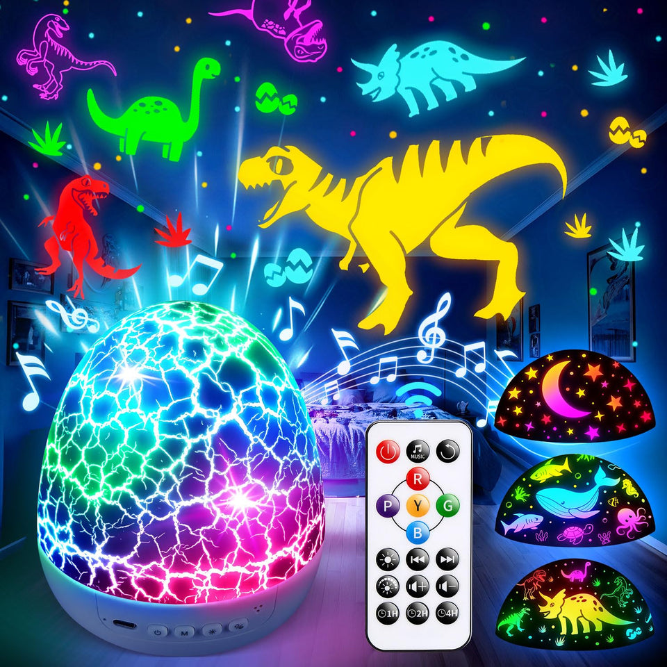 PIKOY Dinosaur Egg Night Light projects bright dinosaur imagery for bedtime magic