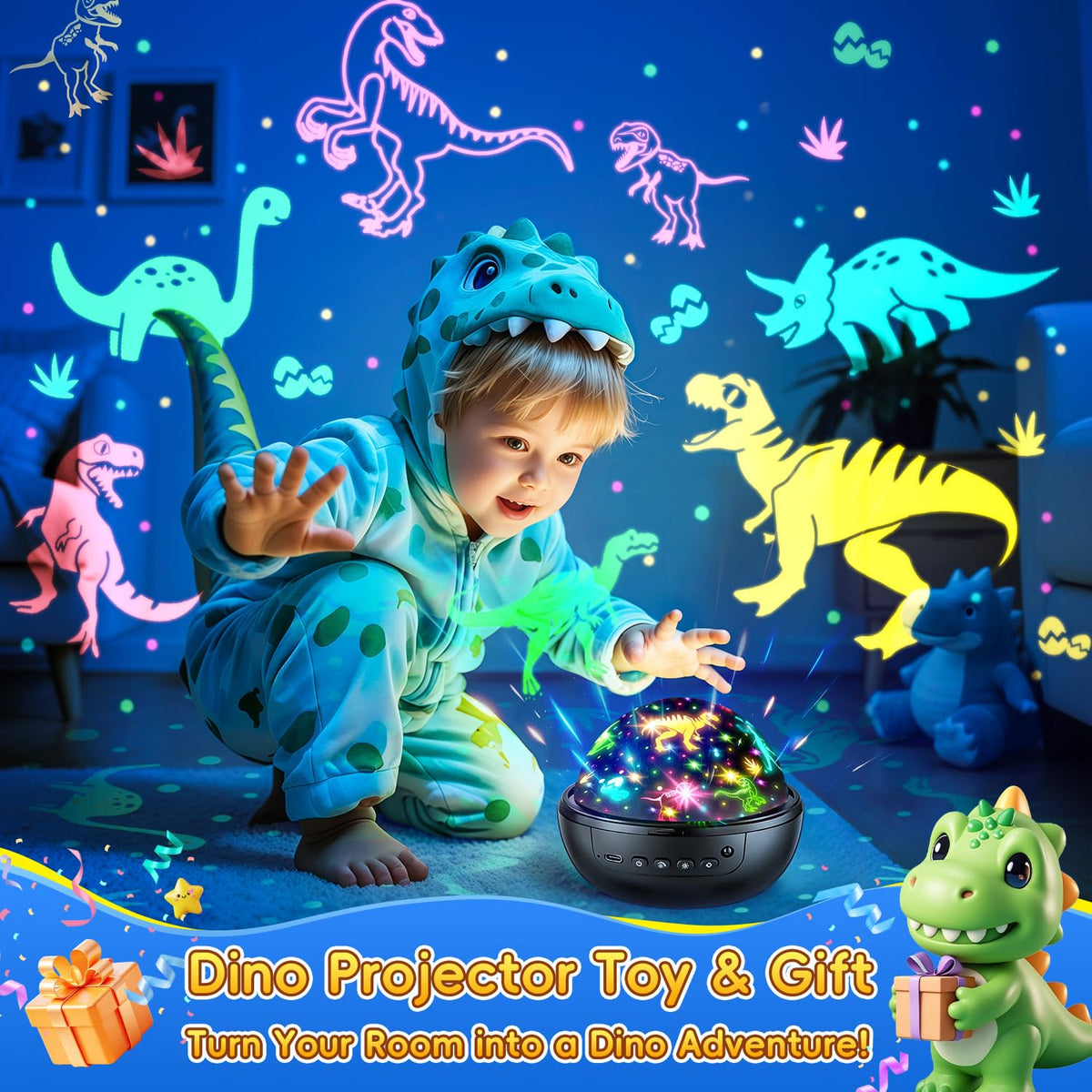 PIKOY night-light projector offers 3 films for immersive walls and ceilings.