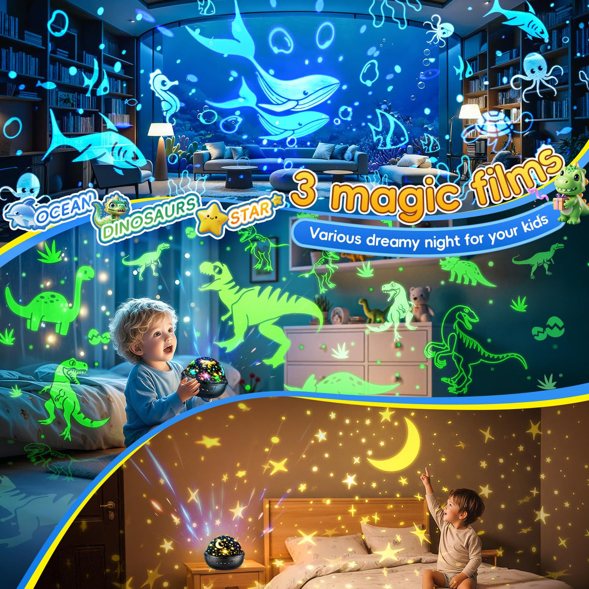 PIKOY projector provides 31 colors for personalized, kid-friendly ambience.