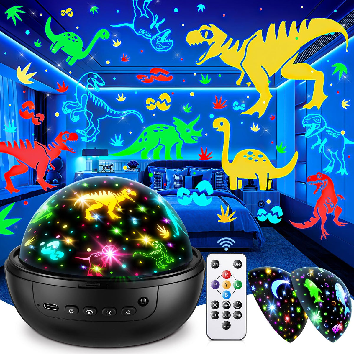 PIKOY dinosaur night-light projects dinos on ceiling to spark bedtime imagination.
