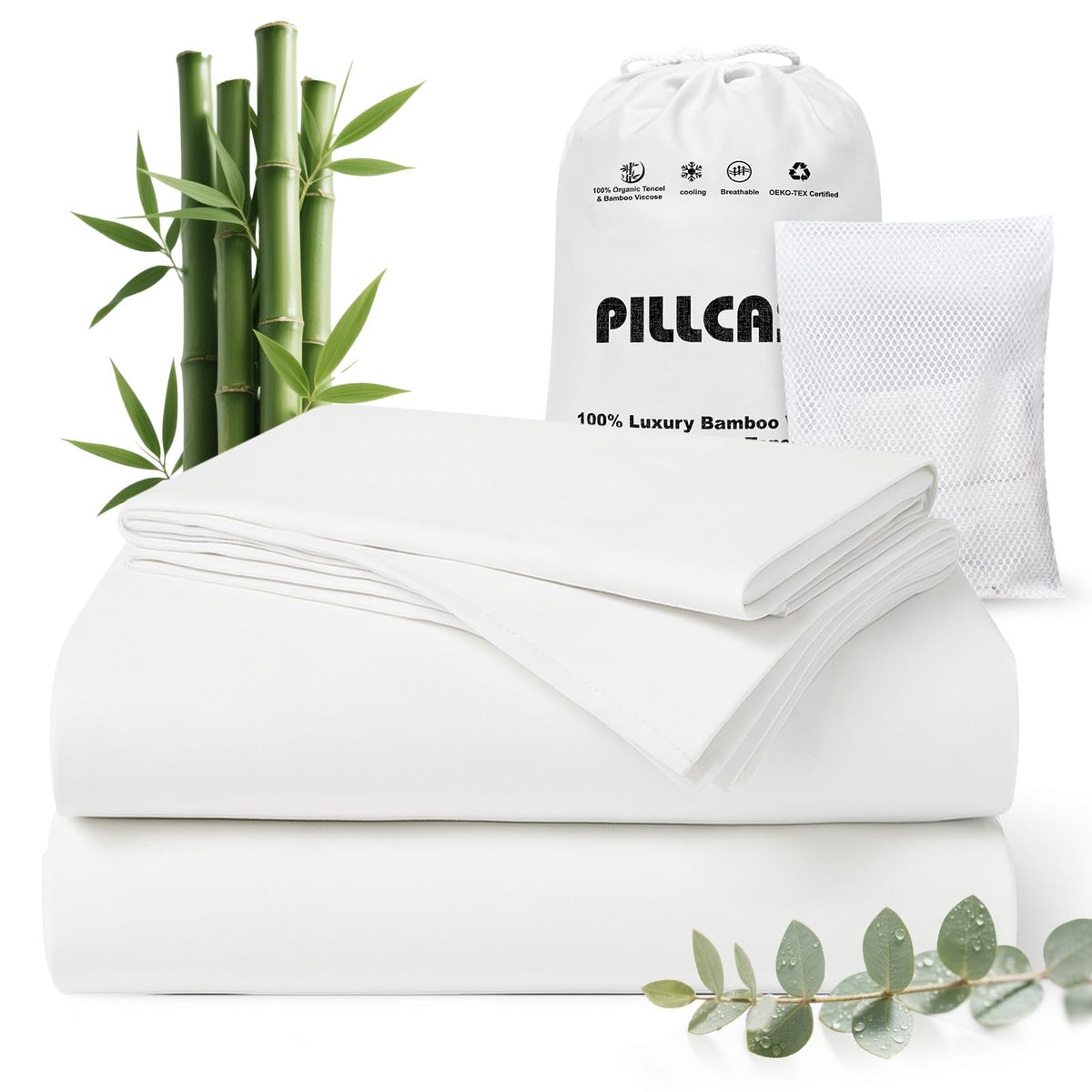 Pillcase luxury Tencel and bamboo sheets drape softly for cooling comfort.