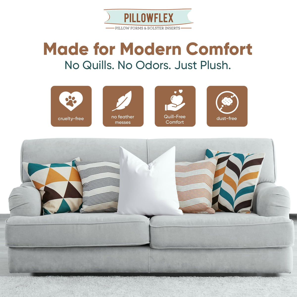 Pillowflex couch sham decor with 18x18 insert on a stylish sofa
