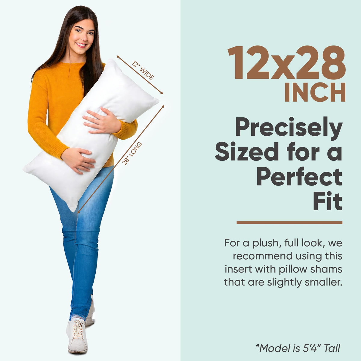 Pillowflex 12x28 side view highlights slim profile for long pillows.