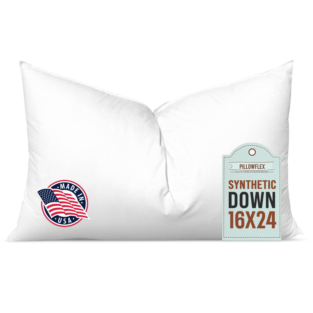 Pillowflex synthetic down 16x24 insert shows plush fullness for a full look