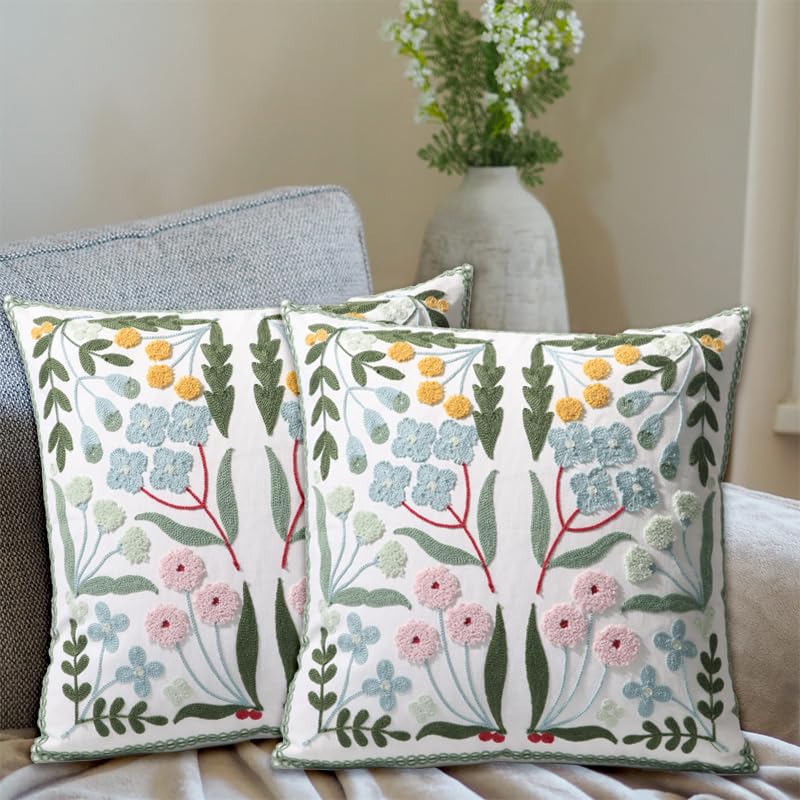Pilmandu farmhouse-style pillow cover in blue floral for cozy living spaces